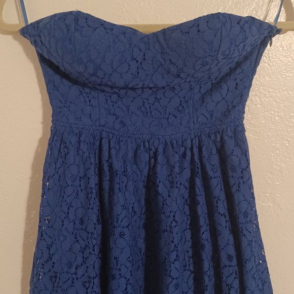 Tally Weijl Strapless Sweetheart Lace Royal Blue Dress Women's Medium Sundress - Picture 2 of 6